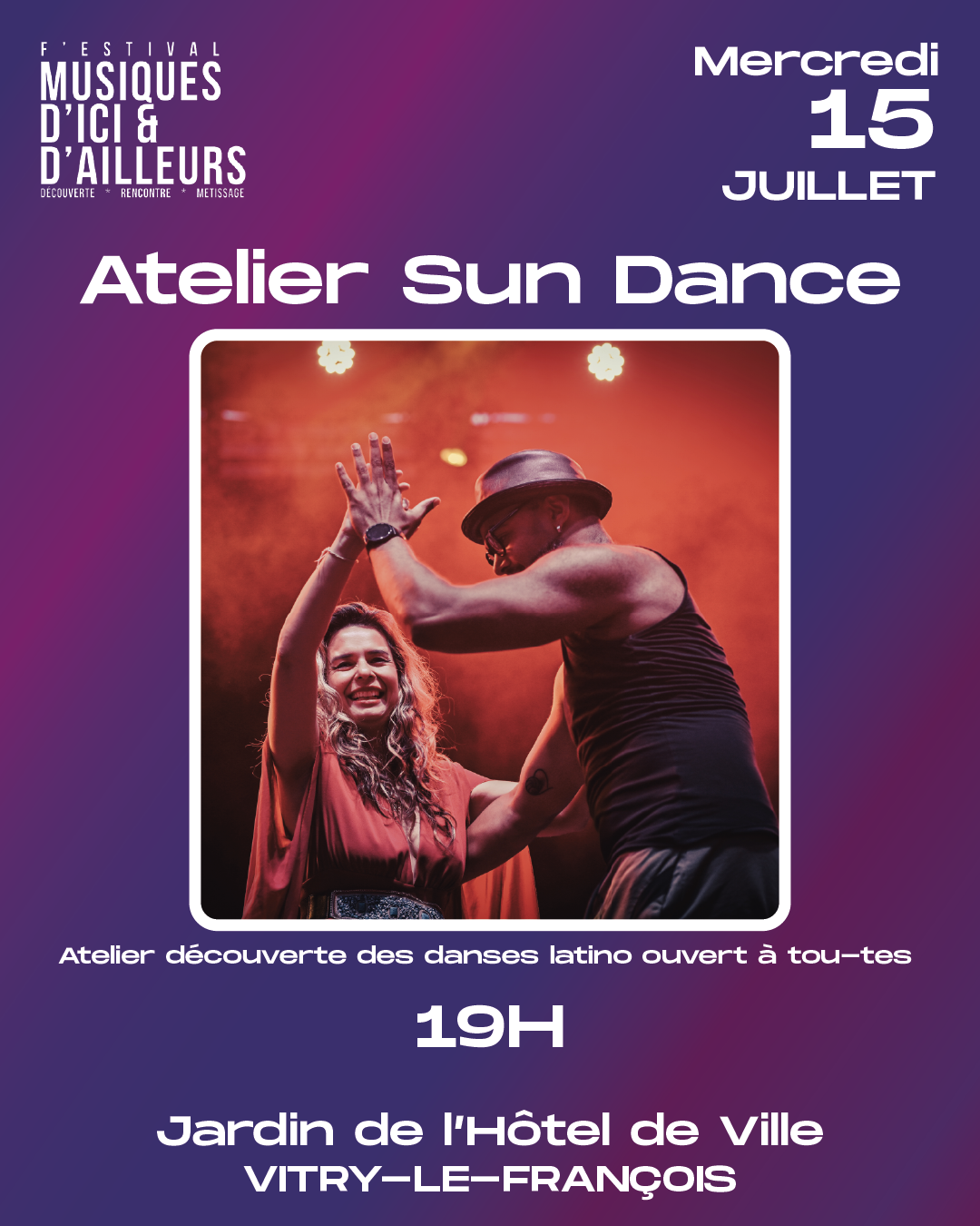 Atelier Seune Danse ; mercredi 15 juillet à 19 heure au Jardin de l'Hôtel de ville Vitry-le-François
